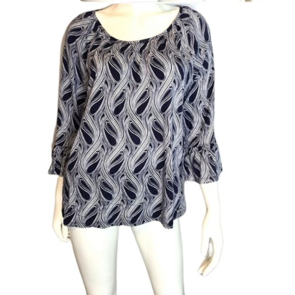 Michael Kors Blue Silky Bell Sleeve Top Large - Picture 1 of 11